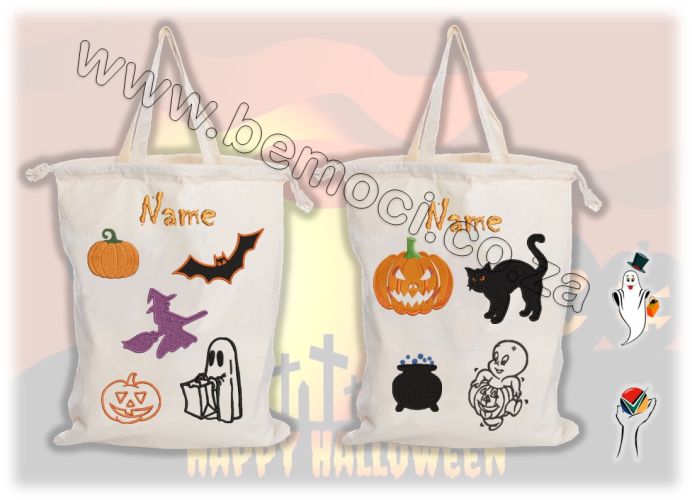 Halloween Drawstring Tote Bags Embroidered and printed